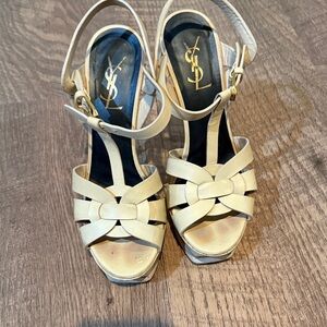 Yves Saint Laurent Cream Woven Leather Platform Heels